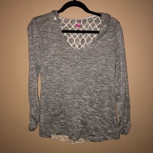 Grey light weight open crochet back with hood